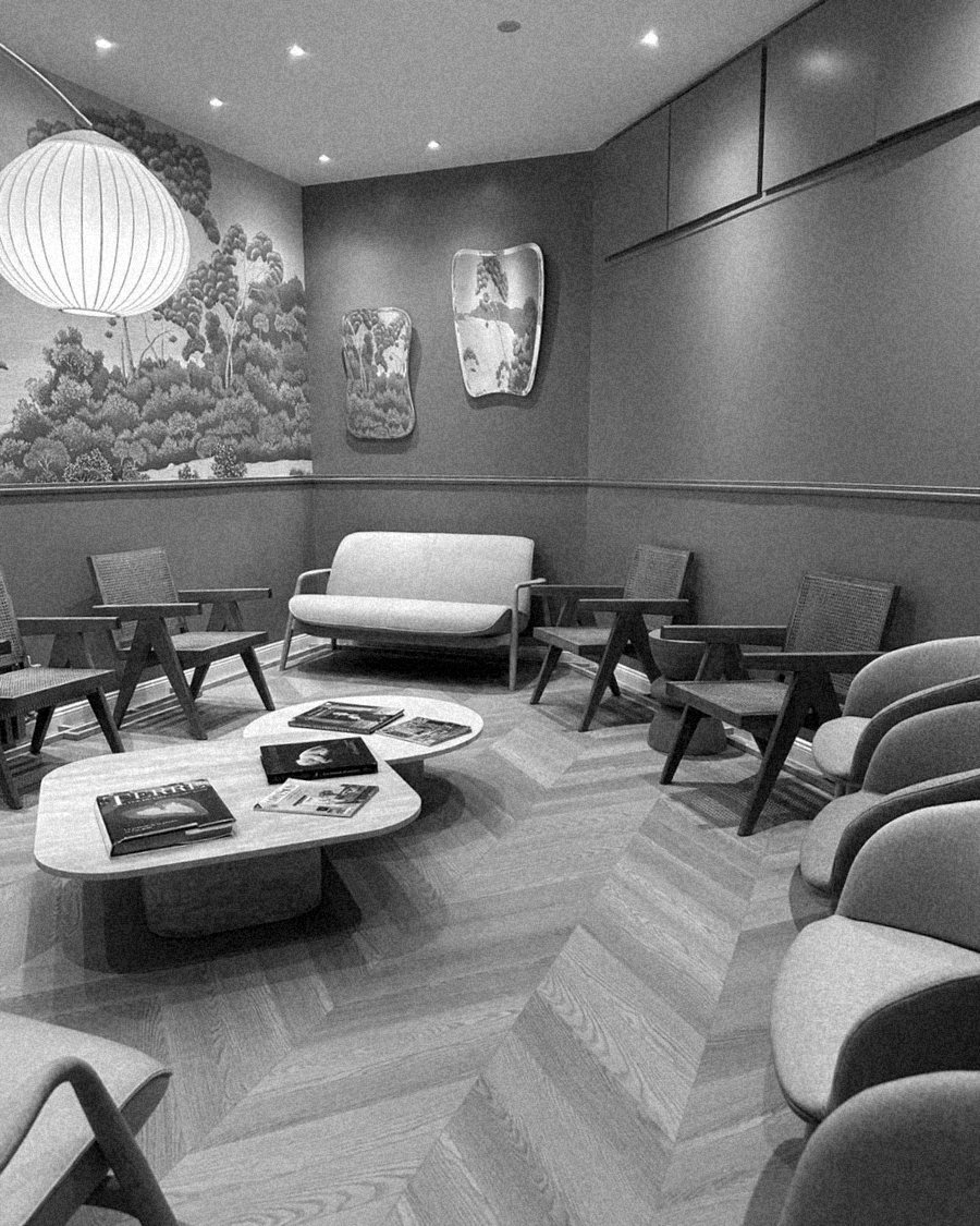 Dr Auroy's waiting lounge, contemporary furnishings on the Left Bank