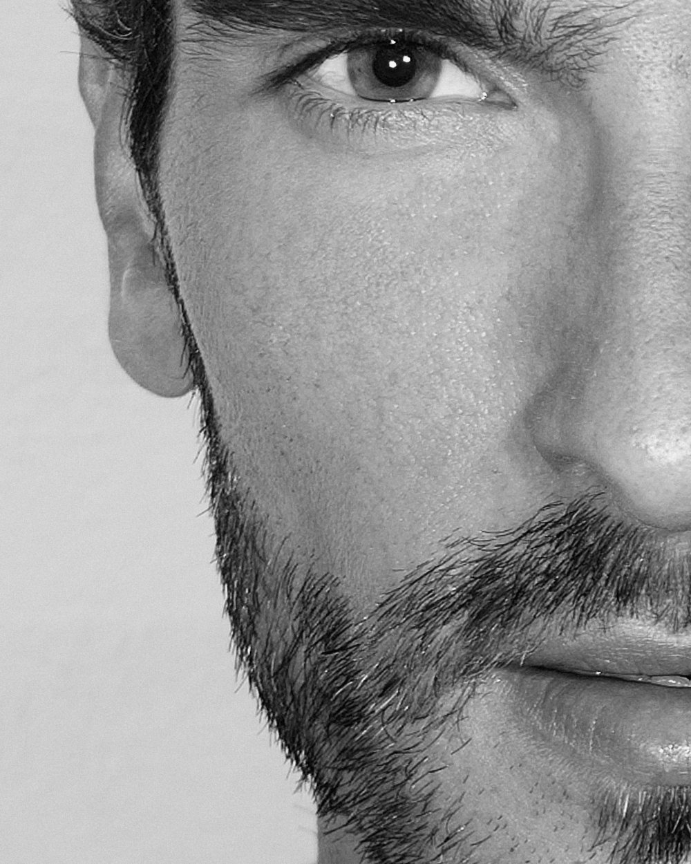 Close-up male portrait — skin quality, complexion and texture